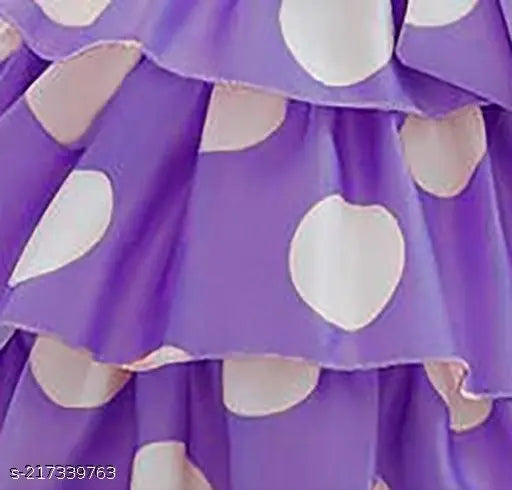 Pink and purple polka dot fabric, flared ruffle trimmed skirt