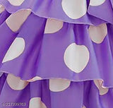 Pink and purple polka dot fabric, flared ruffle trimmed skirt