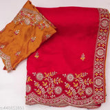 Vichitra Silk Sequinned Embroidered Sari with Blouse, ideal for weddings and parties, free size, India origin