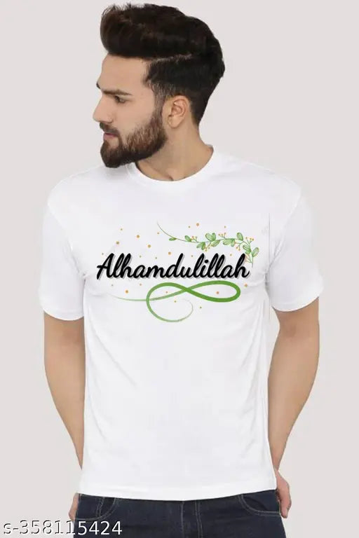 Green leaves print on short-sleeve polyester t-shirt, latest Indian fashion