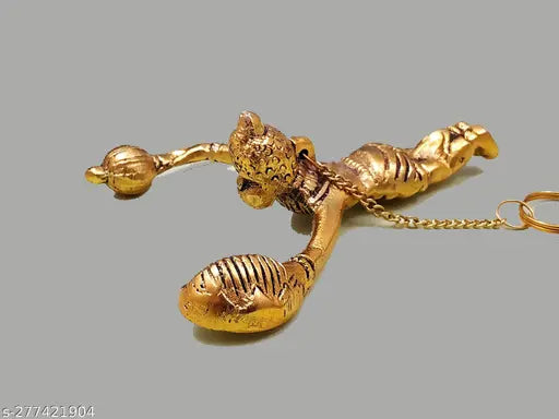 Gold-finished metal Hanumaan ji idol car dashboard figurine, 11cm x 8cm x 15cm, Indian handcrafted religious statue