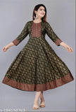 Green printed anarkali kurta for women