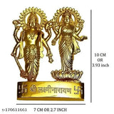 Metallic Laxmi-Narayan idols, intricately crafted Indian god figurines, 10cm x 10cm x 7cm each