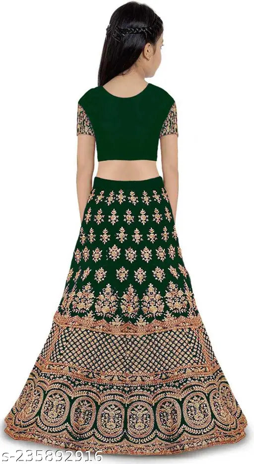 Taffeta Silk semi-stitched kids' party lehenga choli, embroidered with net dupatta - Indian ethnic wear for festivals