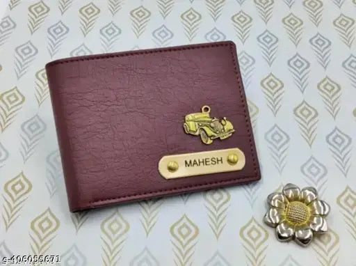 Brown canvas & leather customization wallet for men, personalized with name and charms, ethically-sourced leather, perfect gift