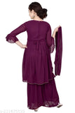 Girls Georgette Kurta Sets with Sharara, printed net pattern, three-quarter sleeves, 7-8 years size