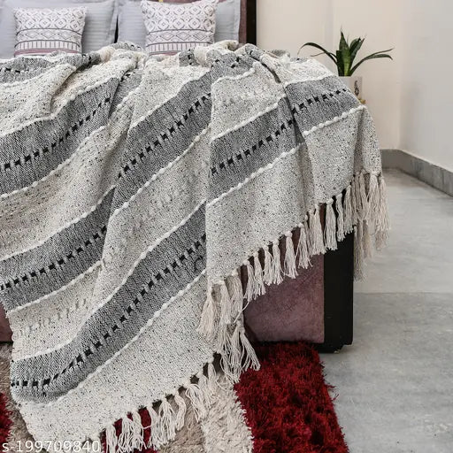Beige cotton sofa throw, 50x60 inches, soft texture, perfect for couch bed sofa
