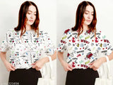 Large, oversized graphic t-shirt with colorful patterns and lettering for women