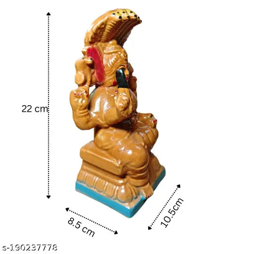 Brown ceramic statue of sitting Goddess Durga Mariamman Devi Maa, ideal for home and office decor, handmade Amman idol (Murti) for pooja room, measures approximately 22 cm in height