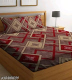 Cotton fitted bedsheet & checkered pillow covers, superfine elastic quality for summer - adult size double queen, made in India (290 thread count, 1 net quantity)