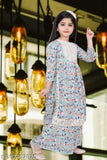 Printed cotton blend sharara dress set for kids, modern girls kurtypalazoos in A-line style with three-quarter sleeves, Indian ethnic wear