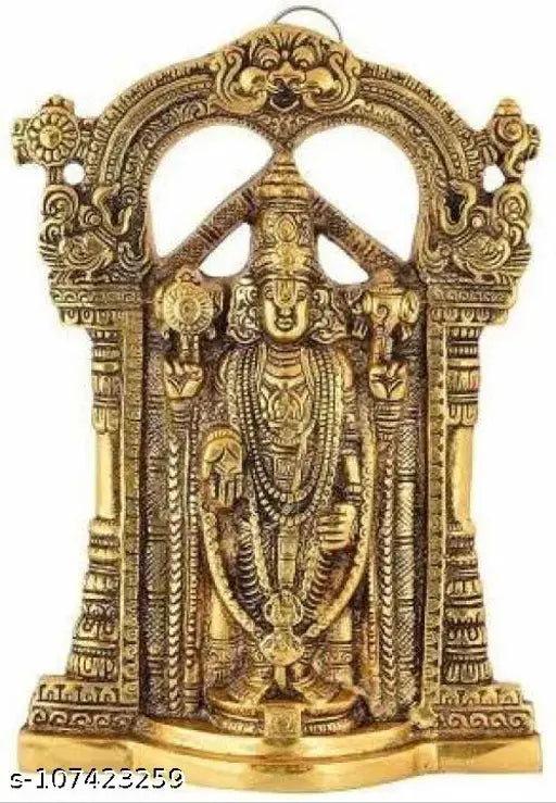 Gold-plated Tirupati Balaji home decorative piece, white metal, traditional Indian design, 24cm length