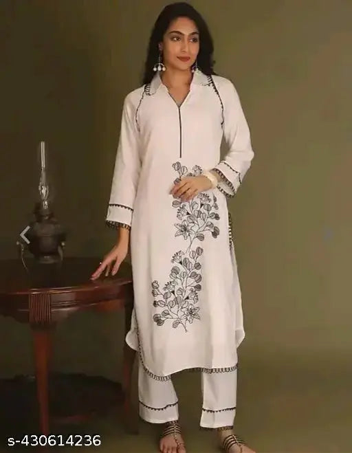 Rayon rayon kurta set with palazzos, printed net, three-quarter sleeves for women - Indian fashion, single or XL sizes available