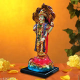 Multicolor poly resin God Vishnu statue (13.5cm x 32cm x 13.5cm), Narayan Bhagwan idol on lotus platform, Indian origin