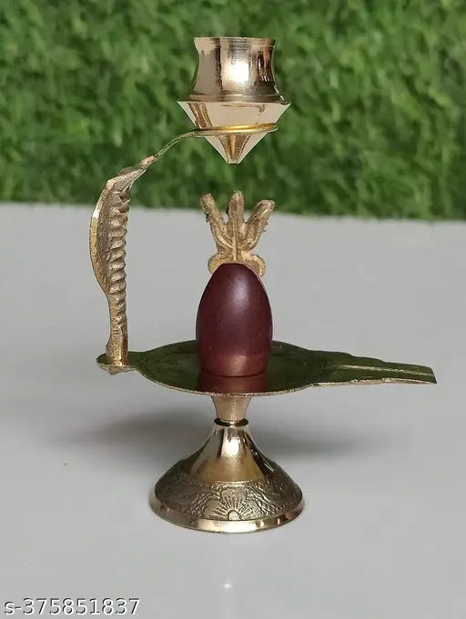 Brass Narmadeshwar Shivling with Yoni base, Indian-made 3x10x8cm Shivling statue