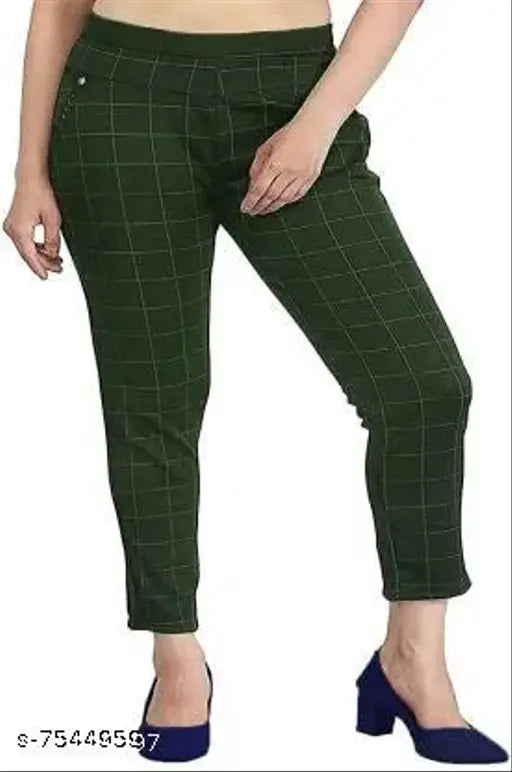 Stretchy cotton blend checked jeggings for women - comfortable and stylish fashion trouser for day or night