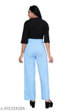 Regular fit blue cotton women's trousers