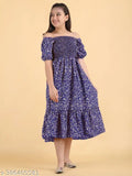 Crepe printed net dresses for girls aged 7-10 years, Indian handcrafted Agile Stylus frocks