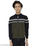 Black, grey, and blue color block jacket with zip closure