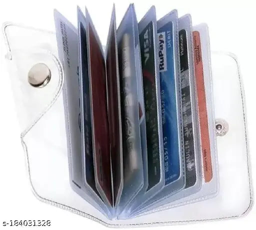 Classic plastic business card holder, solid pattern, 2 compartments for visiting cards and IDs, free size (11cm x 10cm), magnetic closure