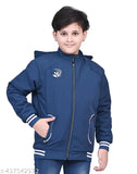 Navy blue and black boys jacket, hoodie zip closure