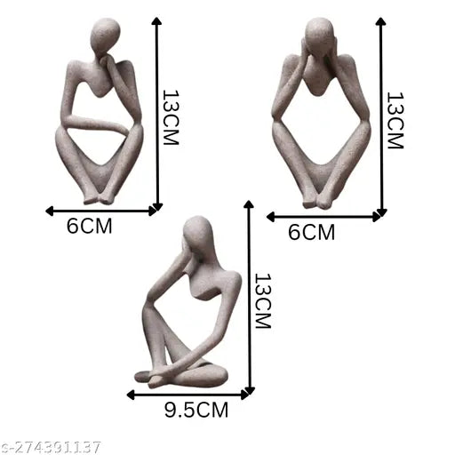 Resin and marble, three-piece modern art figurine showpiece set (9.5x6x13cm). Ideal for living room or home decor, Diwali gifts, or housewarming ceremonies