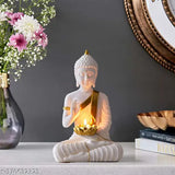 White polystone Buddha statuary, handcrafted by artisans for home or office decoration