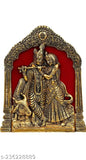 Metal Radha Krishna cow idol set, 17 cm x 2 cm x 21.5 cm, for home, temple, office, and gifting, LBH-172215, Indian origin