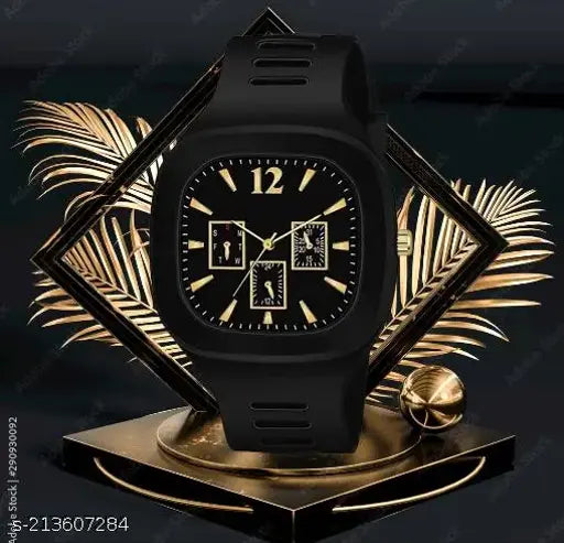 New generation smart analog watch with square face for boys, featuring date, day of week, time in both 12h and 24h format, and multiple subdials. Black strap