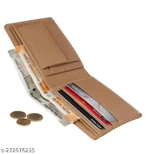 Stylish light brown faux leather wallet with coin pocket - men's accessory for organized storage
