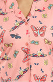 Satin printed nightsuit for women and girls, multicolor butterfly design on Indian-made satin nightdress and pyjama set