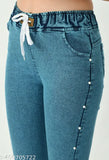 Premium stretchable denim side pearl baggy jogger shorts for girls plus size xl2xl 3xl 4xl, mid waist, party, regular wear, slim fit