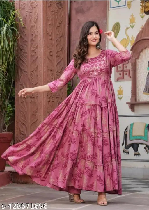 Multicolored anarkali kurta dress with intricate floral embroidery, yog fit