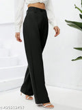Black trousers with flared legs, zip closure