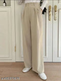 Beige wool trousers, wide-leg style, women's formal wear
