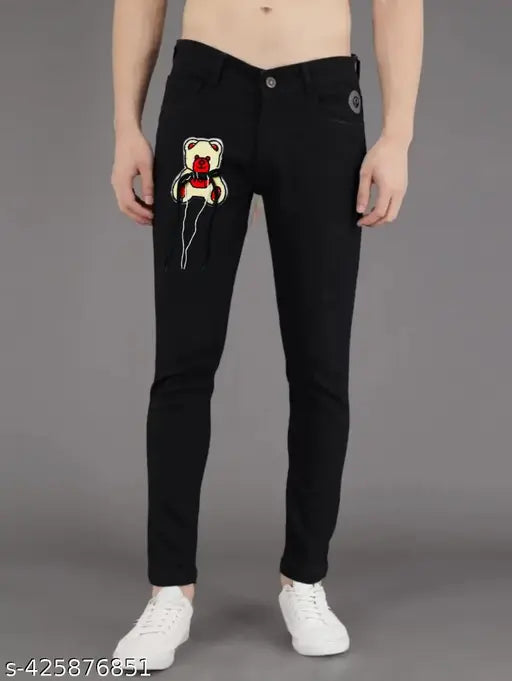 Teddy bear graphic, skinny fit, black denim