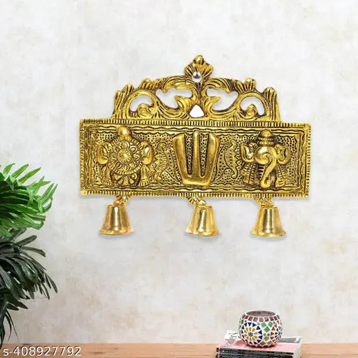 Gold-tone Tirupati Shankh Chakra Namah wall hanging, 18x26x15cm, Vastu-compliant home decor