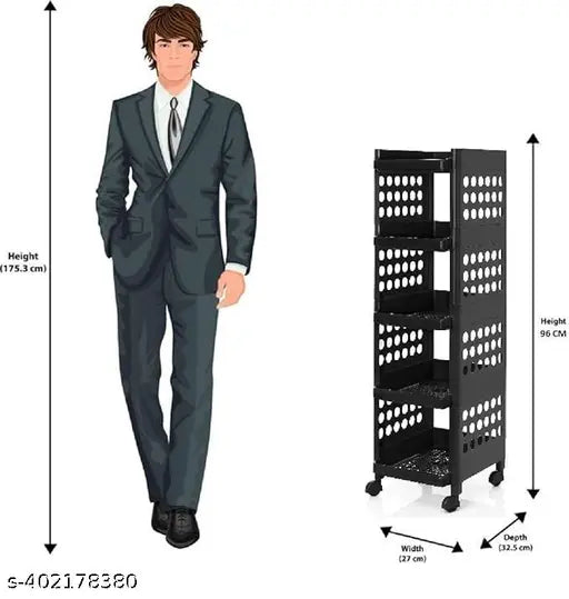 Five-tier metal storage cart, ideal for tire & veggie storage, Indian made