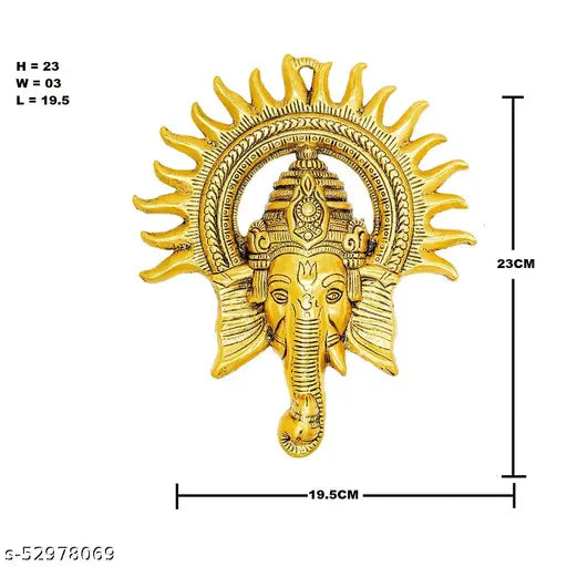 Golden metal Ganesh idol with chakra, 23cm tall for home and office decor