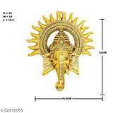 Golden metal Ganesh idol with chakra, 23cm tall for home and office decor