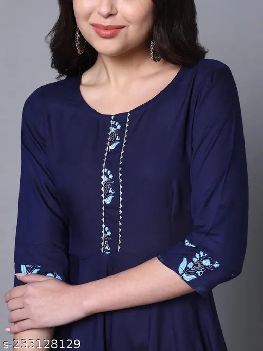 Rayon three-quarter sleeve kurta/kurti, single solid color, Indian designer with Jaipur print for all occasions