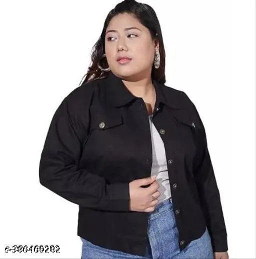 Trendy XXL denim long sleeve jacket, solid pattern, women's/girls fashion, India-made