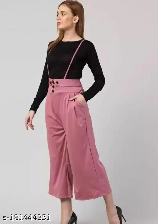 Pink cotton blend jumpsuit with inner sleeves, solid pattern for women's casual or party wear, India origin