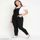 Stretchable high waist denim dungaree for women, solid color, sleeveless, size L (Waist 32 in, Hip 34 in). Indian origin
