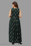 Green rayon printed Anarkali Kurti with Tilak print, sleeveless and single size options available