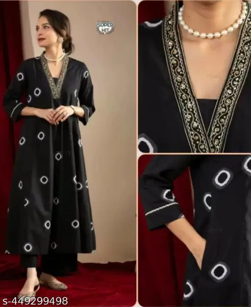 Rayon round print stylish kurta and palazzo set for women and girls, three-quarter sleeves, India origin