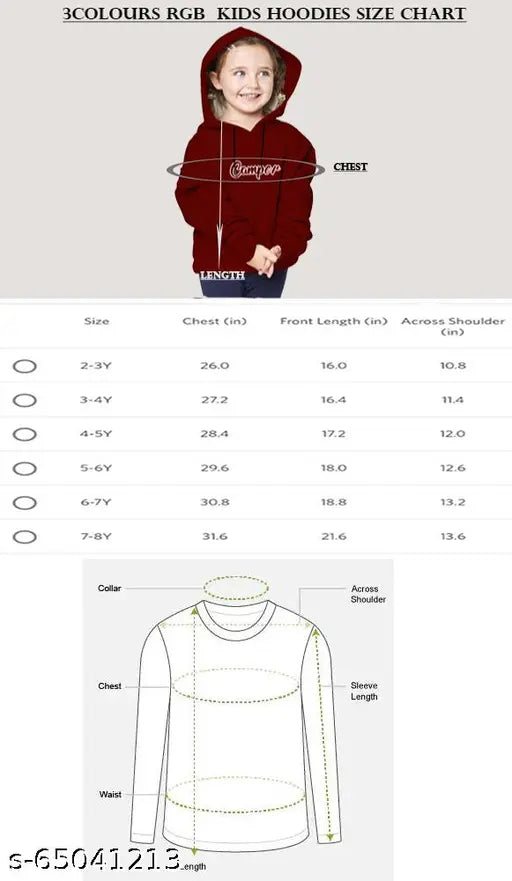 Unisex kids cotton hoodie sweatshirt, full sleeves winter jacket - solid color, suitable for cold climates