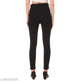 High-waisted black skinny jeans with visible zipper closure