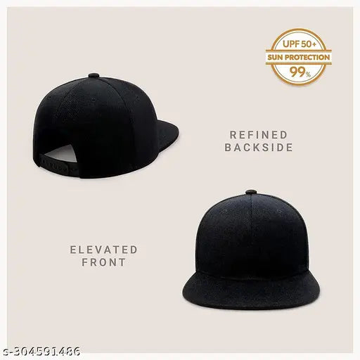 Black adjustable snapback hip hop cap, high-quality stretchy cotton material, perfect for sports and summer