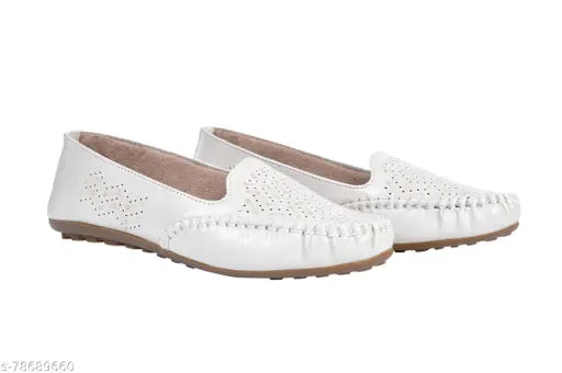Cream synthetic slip-on ballet flats by Saanvishubh, comfortable for everyday wear